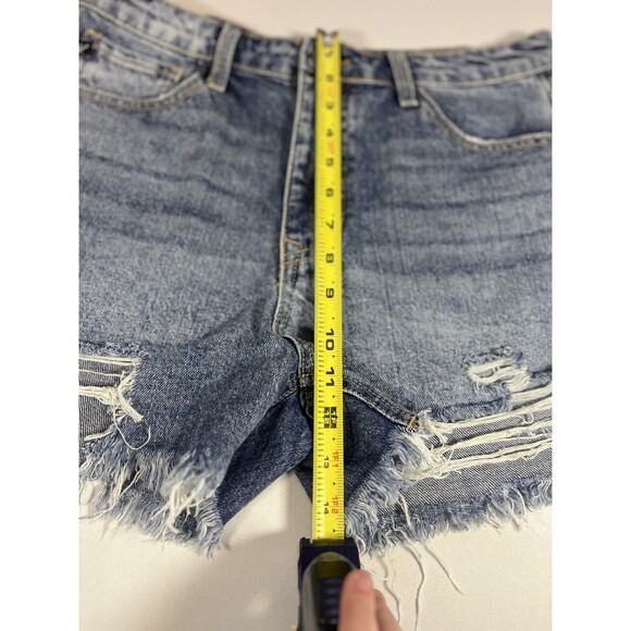 KanCan Distressed High Waisted Denim Shorts Medium Blue Wash Size 29 - Picture 12 of 13